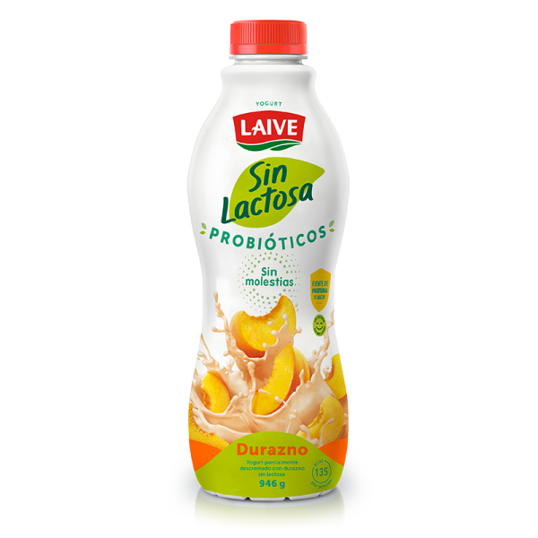 Yogurt sin lactosa probiótico laive durazno botella 946g