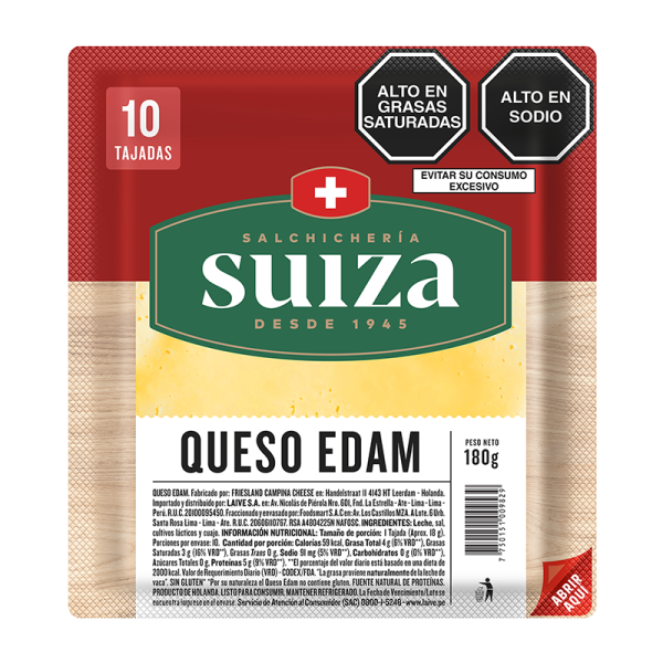 Queso edam suiza pqt 180g (cjx15un)